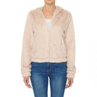 FAUX FUR HOODED BOMBER JACKET